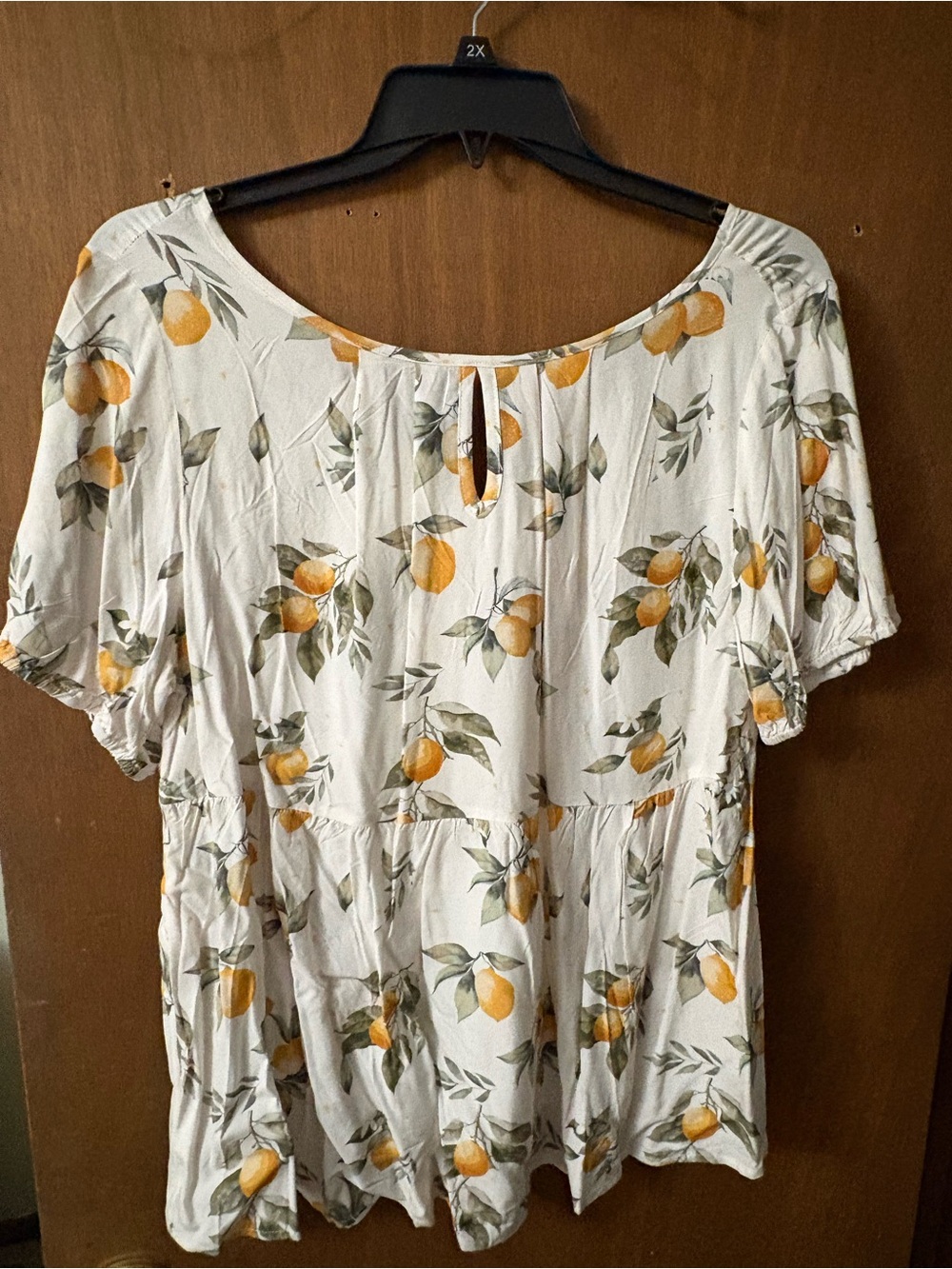 BloomChic White Peasant Blouse with Yellow Orange Fruit Print